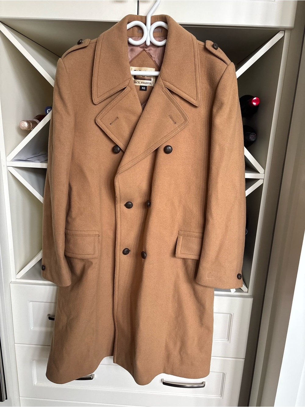 Men's Camel Double-Breasted Pea Coat by vintage 1970s size 46 new unworn tags